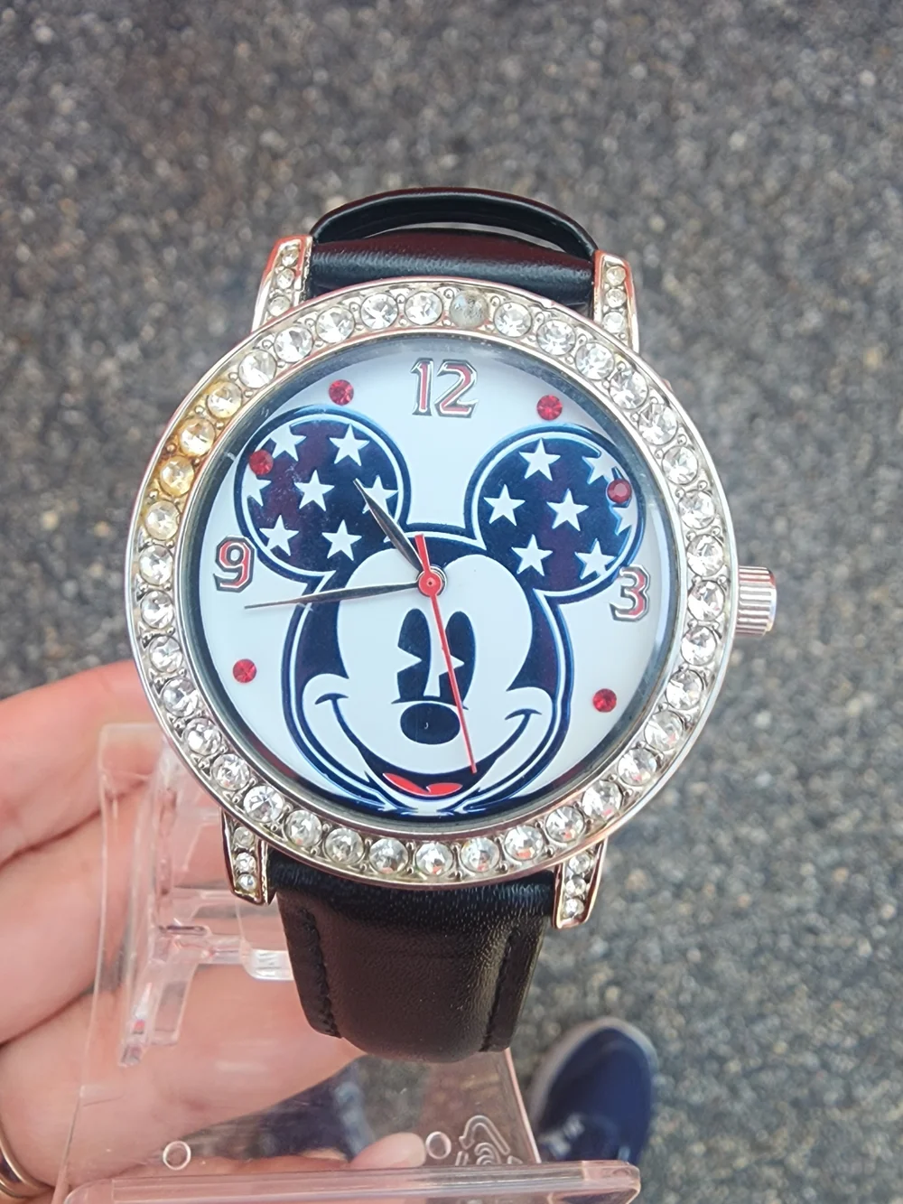 Black Mickey Mouse-Inspired Crystal Accent Women's Watch